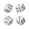 Dice - realistic white cubes with random numbers of black dots or pips and rounded edges. Vector game cubes isolated