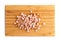 Diced Cooked Egg on Wooden Cutting Board Isolated Top View