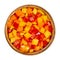 Diced peppers, cut sweet pepper in a wooden bowl