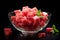 diced watermelon in glass bowl