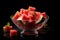 diced watermelon in glass bowl