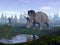 Diceratops dinosaurs in mountain - 3D render