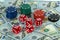 Dices Casino Casino red dices US Dollar bills background