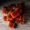 Dices of quince cheese on a table