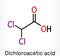 Dichloroacetic acid DCA, bichloroacetic acid BCA, C2H2Cl2O2 molecule. Skeletal chemical formula
