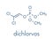 Dichlorvos organophosphate insecticide molecule. Neurotoxin pesticide that blocks the acetylcholinesterase enzyme. Skeletal.