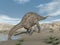 Dicraeosaurus dinosaur drinking in the desert - 3D render