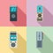 Dictaphone icons set, flat style