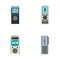 Dictaphone icons set, flat style