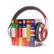 Dictionaries with headphones, learning foreign language concept