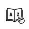 Dictionary icon. Internet education concept, e-learning resources, remote online courses. Glossary. Badge with book icon