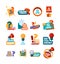 Did you know. Ads promotional symbols talking phrase discuss stickers garish vector flat templates set