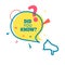 Did you know yellow speech bubble and outline blue loudspeaker in flat style. Quiz show sticker in memphis retro style