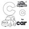 Didactic Alphabet to Color it, with Letter C and Car, Vector Illustration