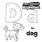 Didactic Alphabet to Color it, with Letter D and Dog, Vector Illustration