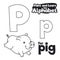 Didactic Alphabet to Color it, with Letter P and Pig, Vector Illustration