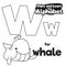 Didactic Alphabet to Color it, with Letter W and Whale, Vector Illustration