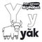 Didactic Alphabet to Color it, with Yak and Letter Y, Vector Illustration