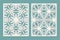 Die and laser cut ornamental panels with snowflakes pattern. Laser cutting decorative lace borders patterns. Set of Wedding Invita