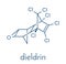 Dieldrin pesticide molecule. Insecticide that persists for very long time in environment Persistent Organic Pollutant. Skeletal.