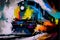 Diesel locomotive colorful abstract. AI generated