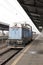 Diesel locomotive stopped on a empty track 