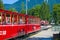 Diesel locomotive of a vintage cogwheel railway going to Schafberg Peak