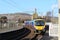 Diesel multiple unit train arriving at station