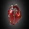 Diesel punk robot techno heart. engine with pipes, radiators and gloss red metal hood parts. isolated