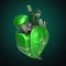 Diesel punk robot techno heart. engine with pipes, radiators and glossy green metal hood parts. isolated