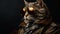 Dieselpunk Bengal Cat Wearing Sunglasses On Black Background