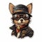 Dieselpunk Yorkshire Terrier Sticker: Steampunk Chihuahua Dog In Colored Cartoon Style