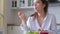 Diet. Beautiful Girl Eating Vegetable Salad. Dieting concept. Healthy Vegan Food. Healthy Smiling Teenage Girl with Bowl