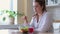 Diet. Beautiful Girl Eating Vegetable Salad. Dieting concept. Healthy Vegan Food. Healthy Smiling Teenage Girl with Bowl