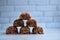 diet cereal fitness bars in rows on a light background