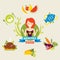 Diet. Choice of girls. Healthy lifestyle. Vector