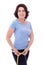 Diet concept - beautiful slim sporty mature woman with measure t
