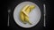 Diet concept image of banana hugging another banana on a plate weight loss challenge