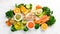 `DIET` inscription: Avocado, carrot, orange, broccoli, dried fruits, nuts and parsley.