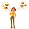 Diet lifestyle choice - woman choosing between healthy and unhealthy food.