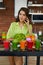 Diet Nutrition. Woman With Fresh Juice Smoothie In Kitchen