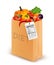Diet paper bag with vegetables and a nutritional label.