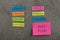 Diet plan concept - Many colorful sticky note with words fitness, organic, weigh loss, green energy, gluten free, lactose free,