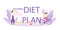 Diet plan typographic header. Nutrition therapy with healthy food