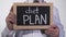 Diet plan written on blackboard in nutritionist hands, weight loss tips, obesity