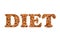 Diet. Text banner. Word from buckwheat grits.