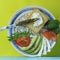 Diet toasts with cheese, salad, avocado and tomato. Healthy organic food