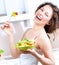 Diet. Woman Eating Vegetable Salad