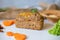 Dietary bread without yeast from whole grain flour. Healthy food, bread with vegetables and bran