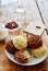 Dietary cakes on a wooden background